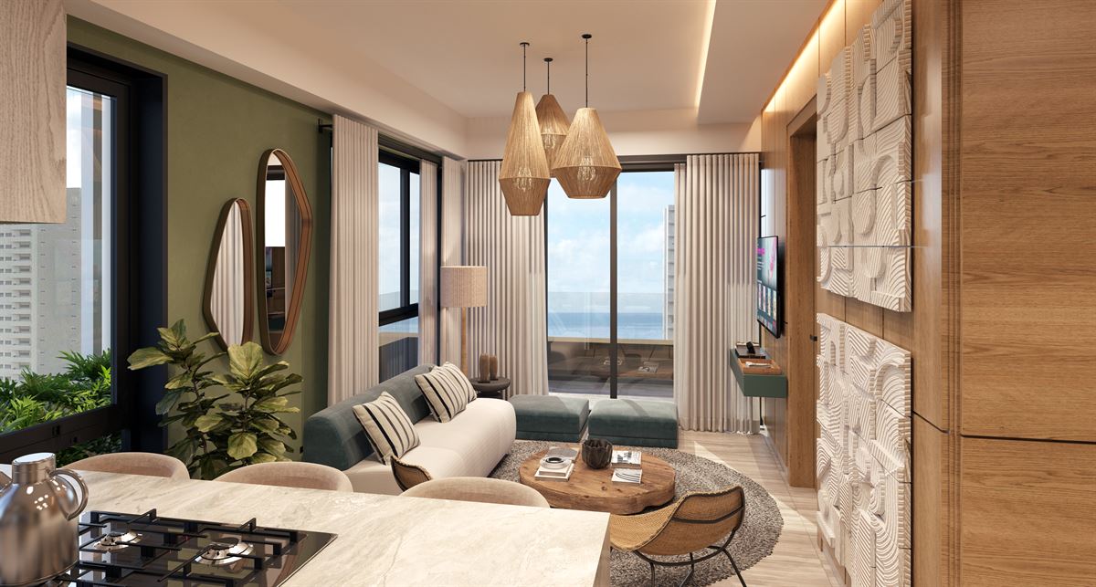 Modern living room and apartment layout